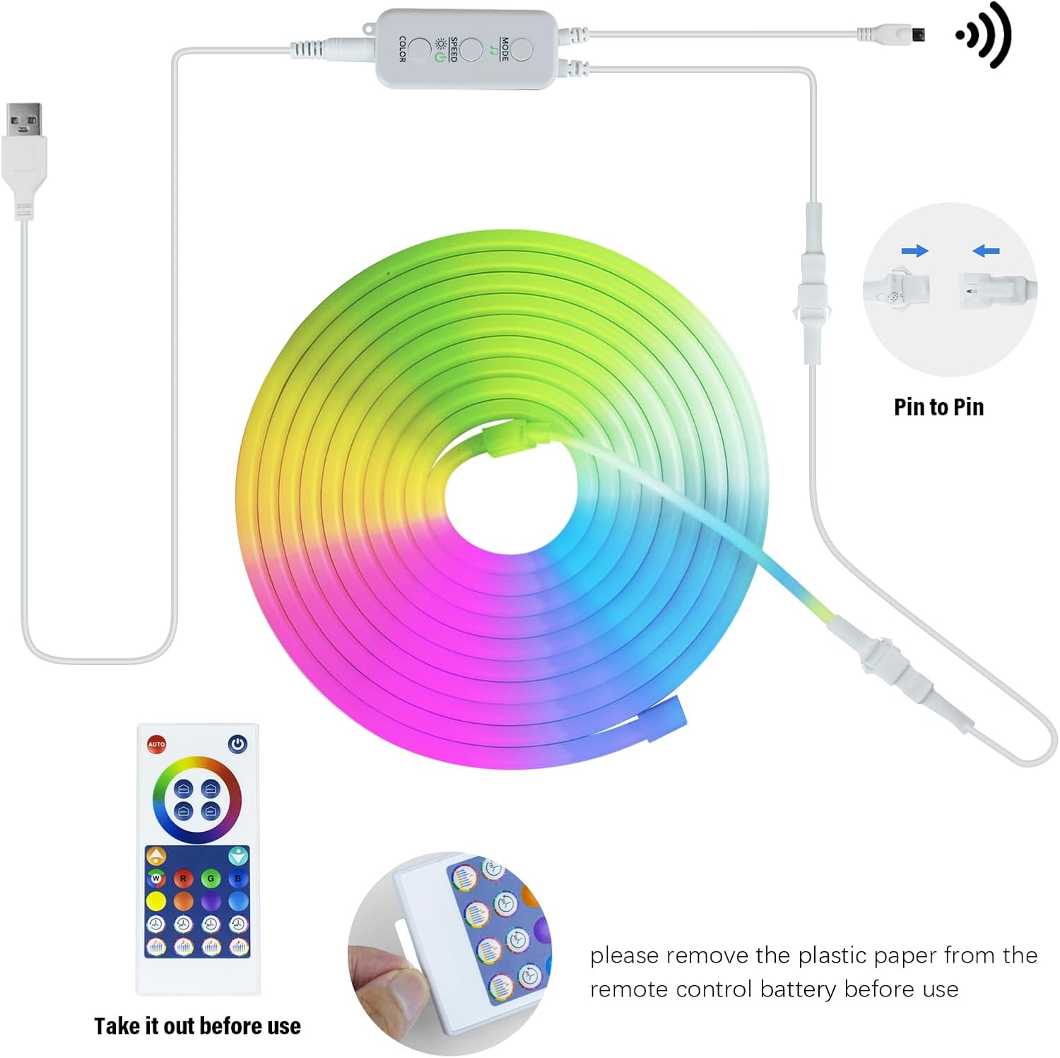 Neon LED Strip 5 m, RGBIC Neon LED Strip with App Control, DIY Colour Changing Light Strip, Music Sync, Neon Light Strip for Living Room, Bedroom, Wall Decoration…