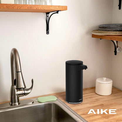 AIKE AK1333 280ml/9.5oz Automatic Soap Dispenser USB Rechargeable, Stainless Steel Soap Dispenser, Touchless Hand Soap Dispenser Liquid for Bathroom and Kitchen Matte Black