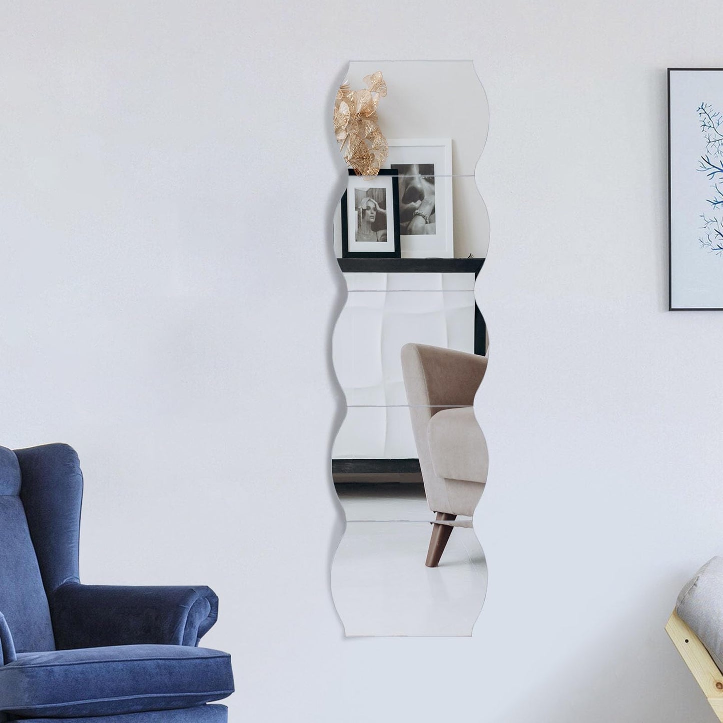 Muzilife Glass Mirror Tiles, 3 Pieces, 40 x 40 cm, DIY Wall Mirror with 4 Adhesive Mats, HD Mirror Set in Kitchen, Living Room and Bathroom