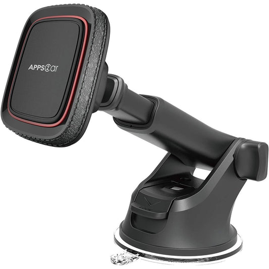 APPS2Car Magnetic Phone Mount for Car – Industrial Suction Cup Dashboard & Windshield Holder with Telescopic Arm, 6 Strong Magnets – Universal Fit for iPhone & Android (Metal Plate Required)