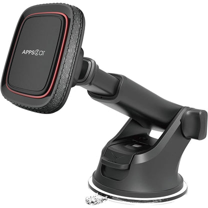 APPS2Car Magnetic Phone Mount for Car – Industrial Suction Cup Dashboard & Windshield Holder with Telescopic Arm, 6 Strong Magnets – Universal Fit for iPhone & Android (Metal Plate Required)
