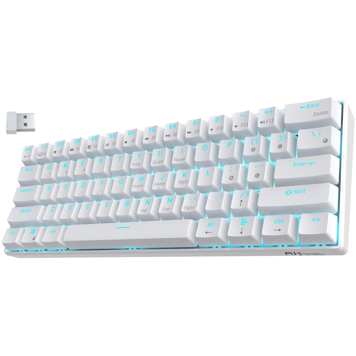 RK Royal Kludge RK61-US 2.4 GHz Wireless/Bluetooth/Wired 60% Mechanical Keyboard, 61 Keys Compact Keyboard, Hot Swappable Red Switch Gaming Keyboard with Software for Windows/Mac/Android