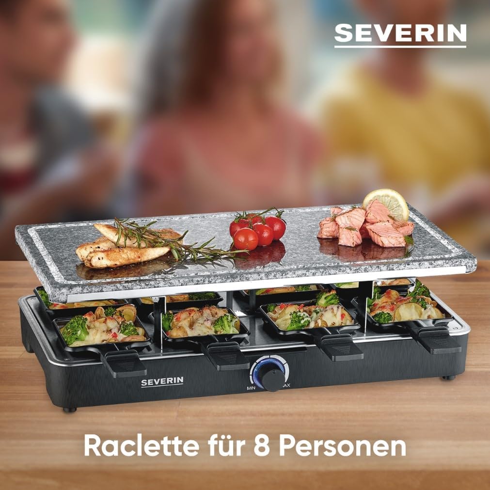Gratar Raclette SEVERIN cu piatra naturala, 8 tavite, 1300 W