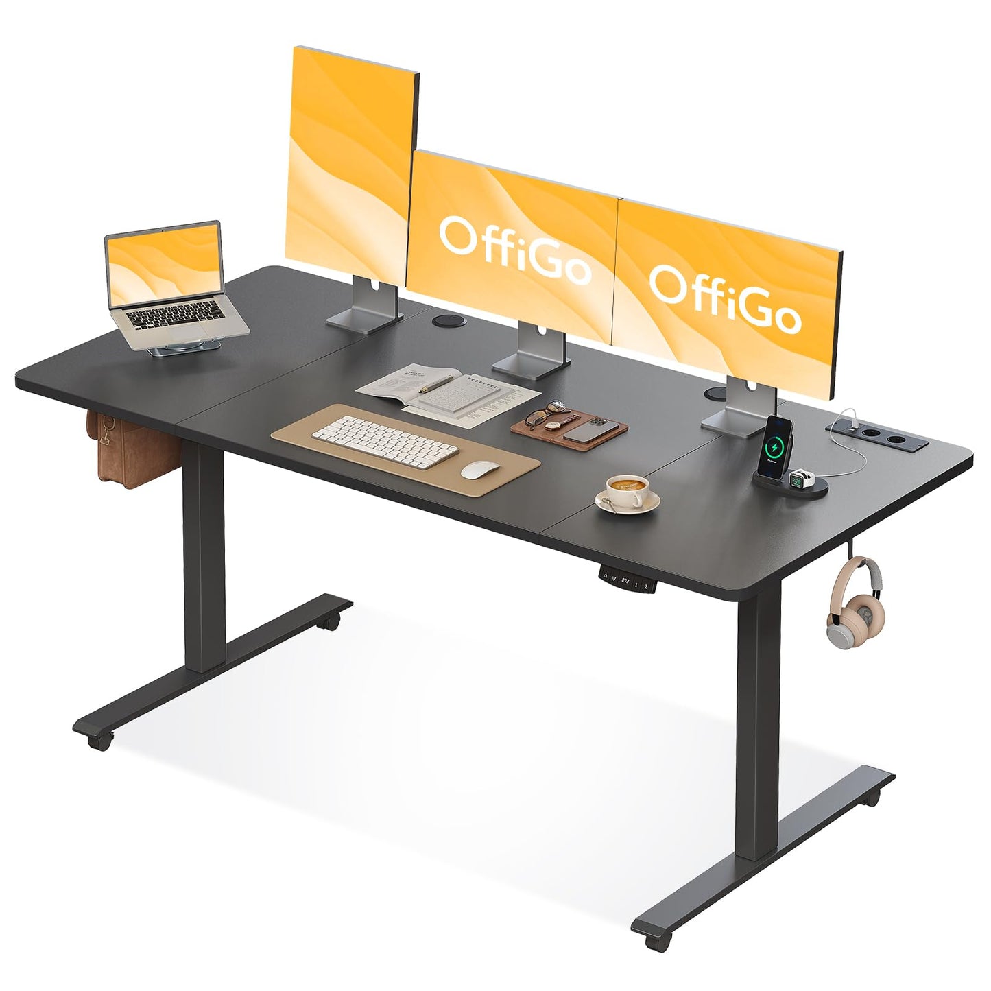 Birou OffiGo reglabil electric 180x70 cm cu USB si memorii