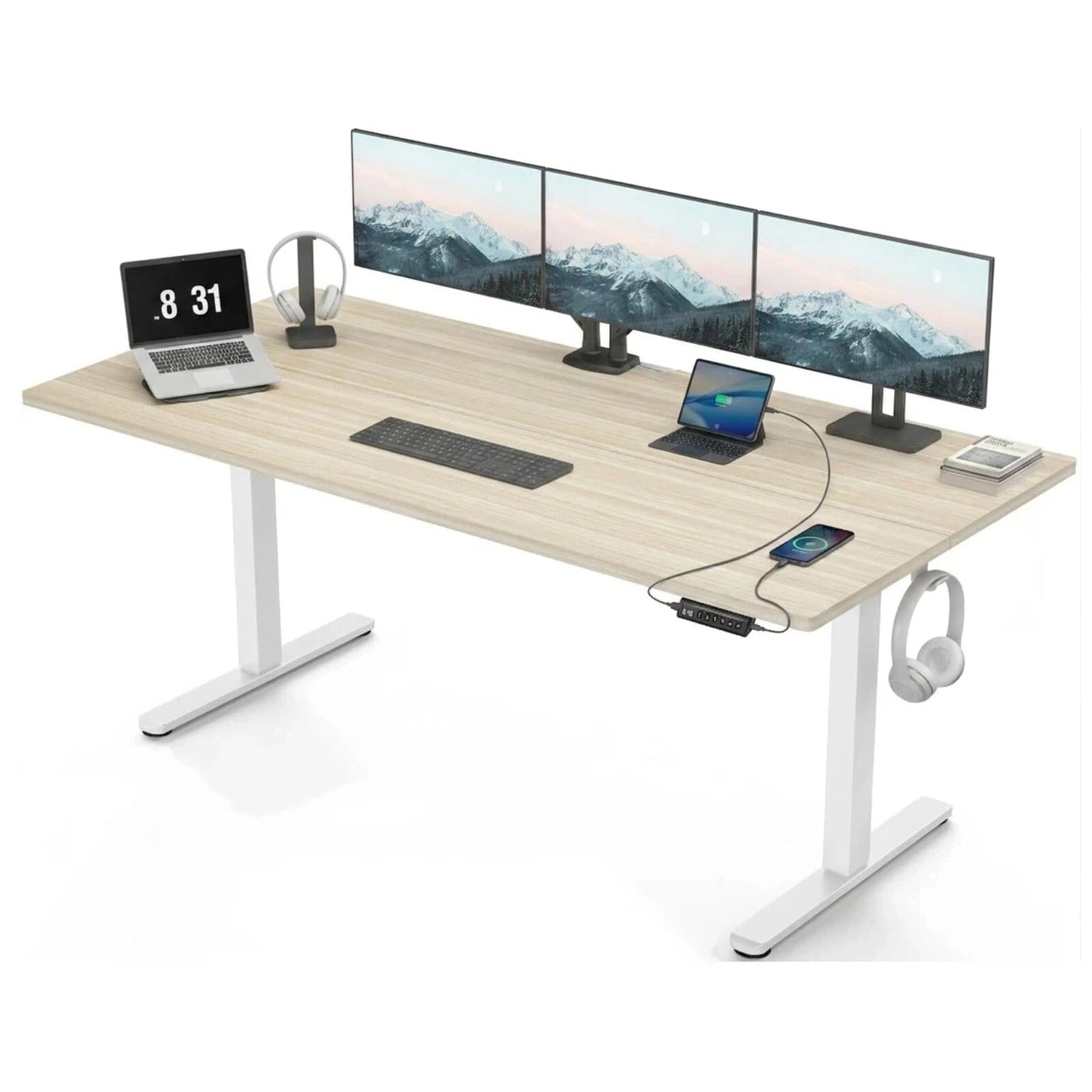 Birou HUANUO reglabil electric 120x80 cm USB-C USB-A alb