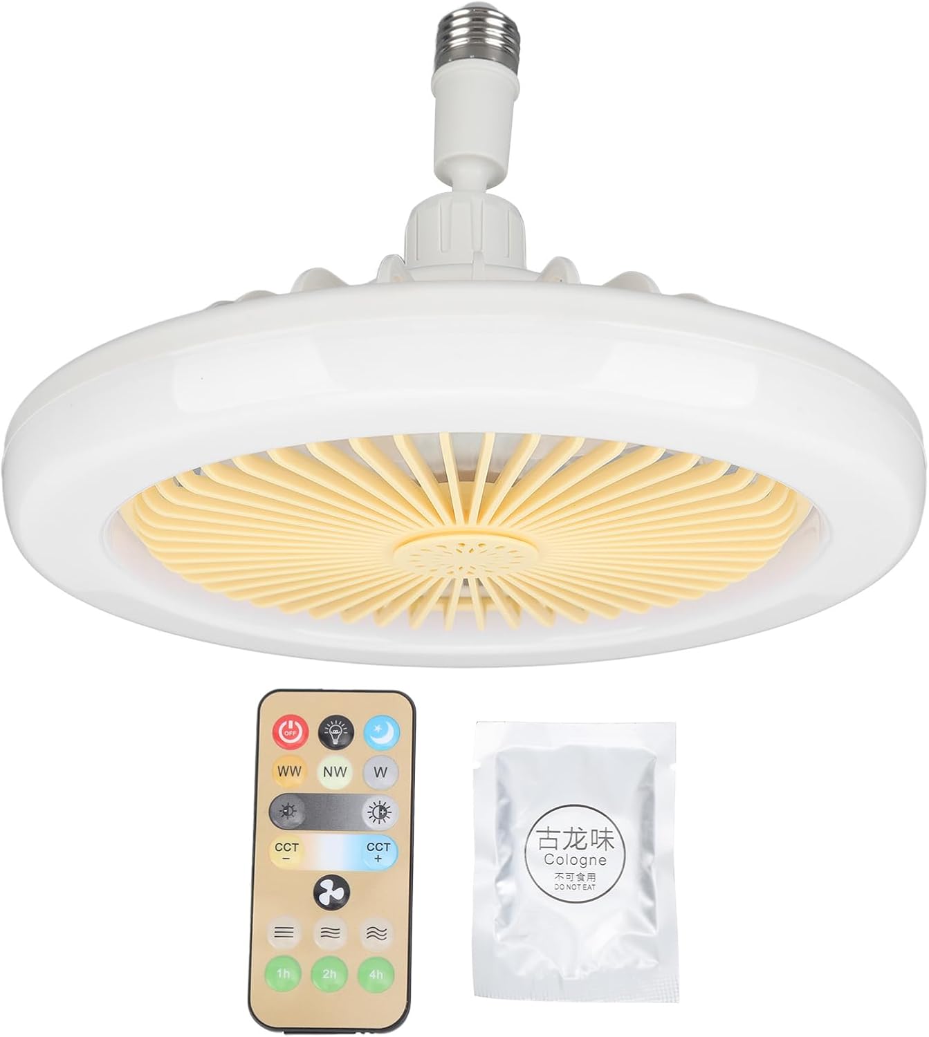 Ceiling Fan with Light & Remote Control, 10 30 W E27 Small Socket Fan, 3 Colours, 3 Wind Speeds, LED Fan Light with Aromatherapy for Garage, Cabinet, Kitchen