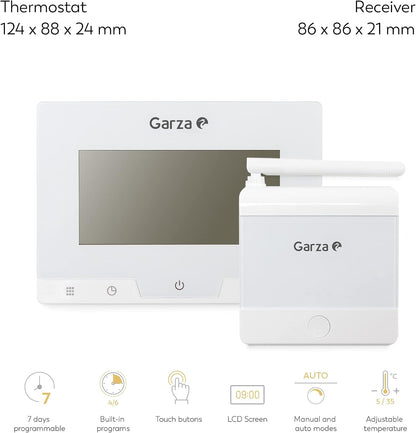 Termostat digital wireless programabil Garza pentru centrala si incalzire, alb