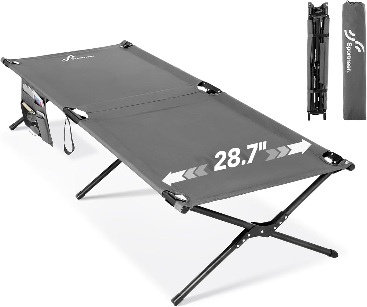 Pat pliabil de camping Sportneer cu saltea, 199 x 73 cm, gri