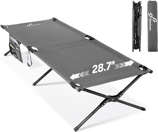 Pat pliabil de camping Sportneer cu saltea, 199 x 73 cm, gri