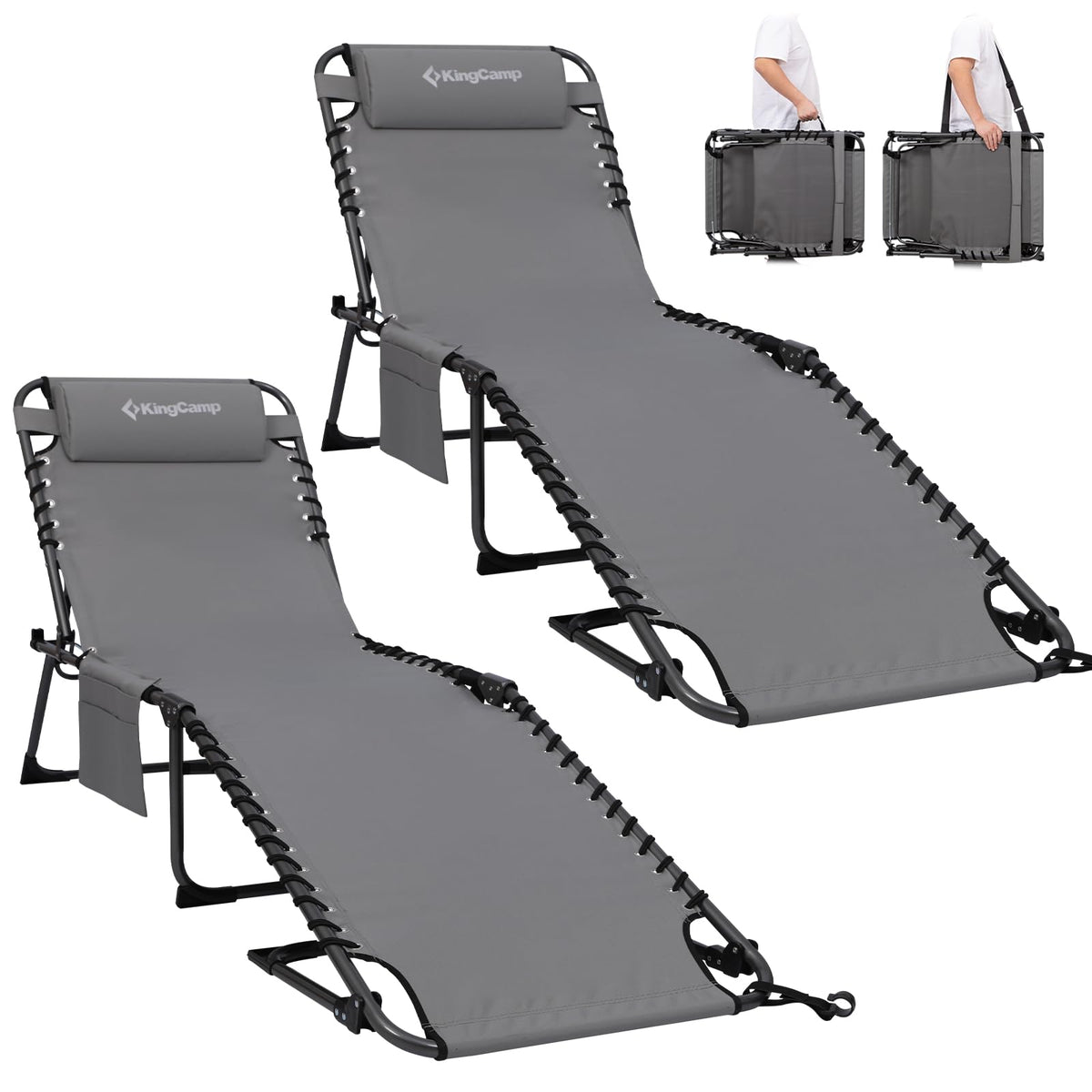 Set 2 Sezlong pliabil KingCamp KC2029 180 kg, spatar reglabil 5 pozitii