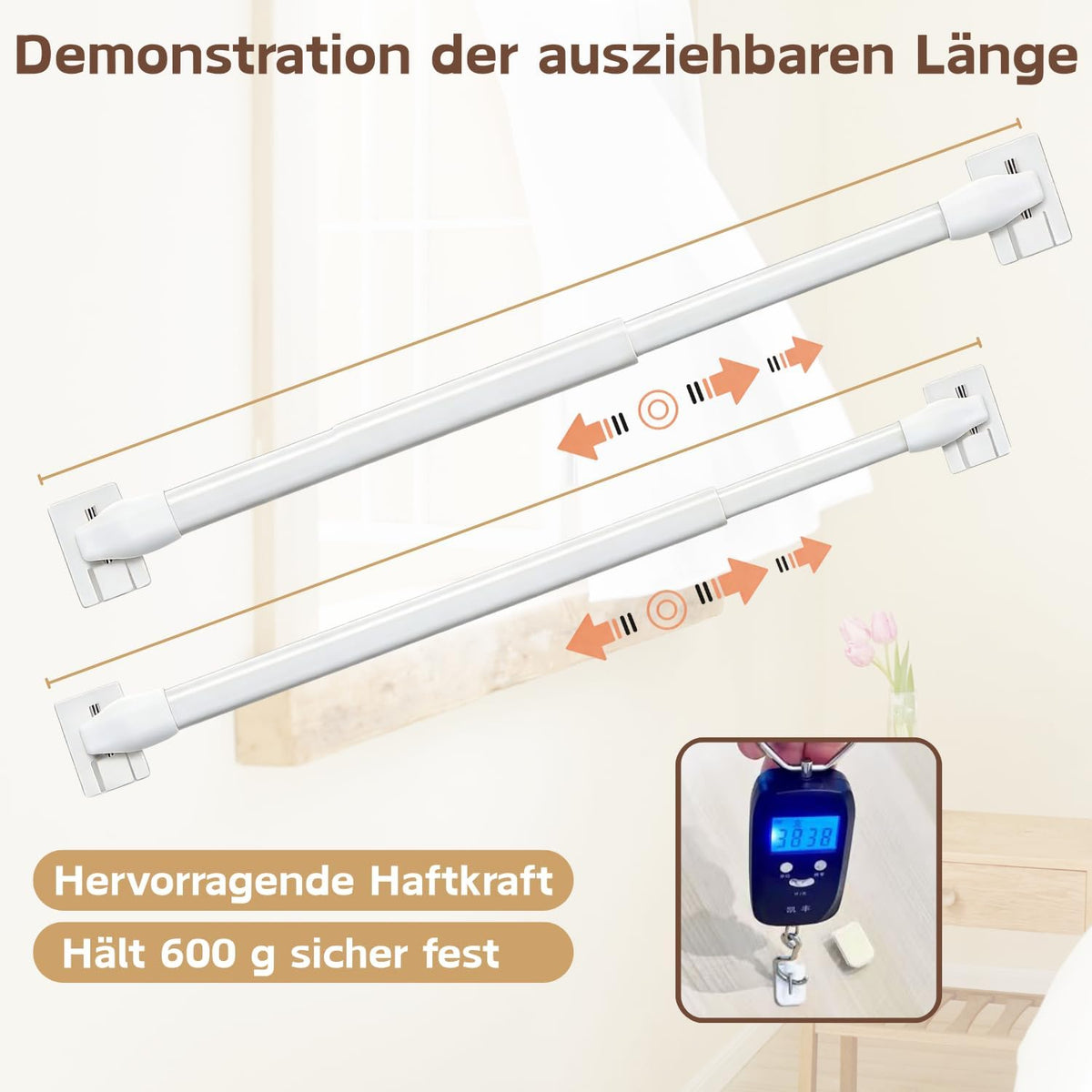 Bara perdea Venwemong Reglabila Extensibila 2 bucati 60-105 cm