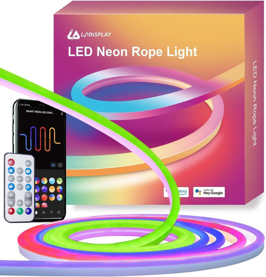 Neon LED Strip 5 m RGB IC LED Strip Lights with Music Sync, Works with Alexa, Google Assistant, Light Rope for Living Room Wall Decoration (Does Not Support 5G WiFi)