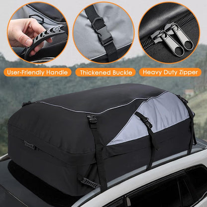 Ranikeer 21 Cubic Feet Foldable Waterproof Roof Box Bag with 6 Reinforcement Buckles for Vehicles with/without Pannier Rack, Black