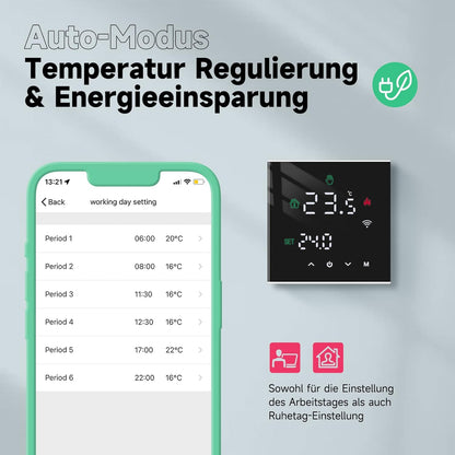 Beok Thermostat Heating Smart, WiFi Thermostats Underfloor Heating for Water Heating, Programmable Room Thermostat Tuya App Compatible with Alexa, Google Home 3A TGW60B-WIFI-WP Black