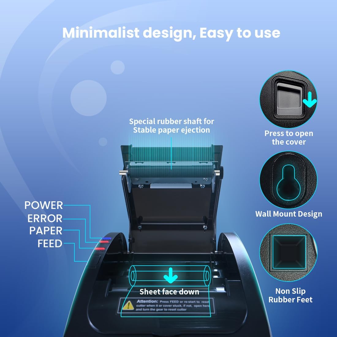 vretti Thermal Ticket Printer, Direct Thermal Printer with USB Serial LAN Port - Supermarket Kitchen POS Printer with ESC/POS Command Support