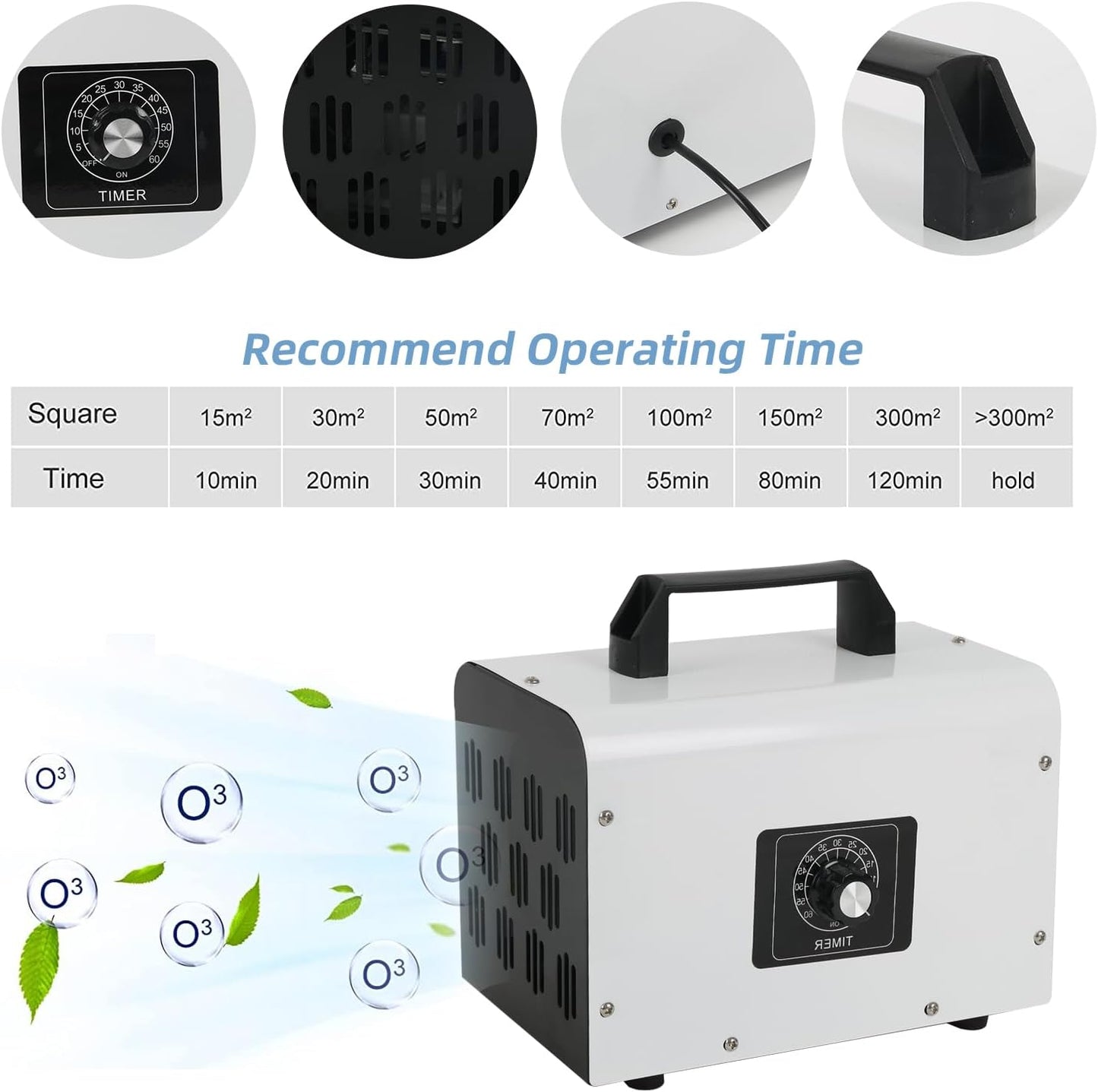 Ozone Generator 60,000 mg/H, CEIEVER Industrial O3 Air Purifier with 2 Modes Ozone Device with 120 Min Timer Ozoniser Industrial O3 Ozone Air Purifier 300 m² for Rooms Hotels Garages Farms