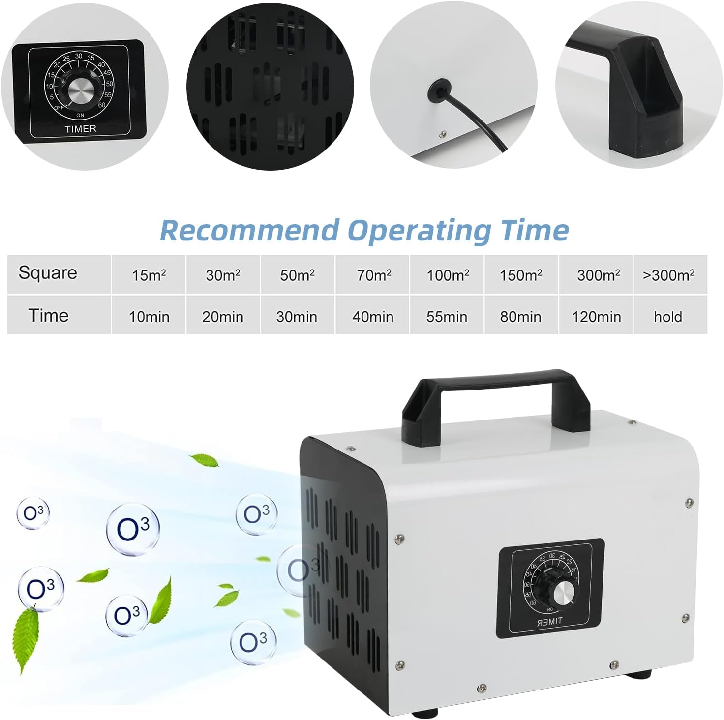 Ozone Generator 60,000 mg/H, CEIEVER Industrial O3 Air Purifier with 2 Modes Ozone Device with 120 Min Timer Ozoniser Industrial O3 Ozone Air Purifier 300 m² for Rooms Hotels Garages Farms