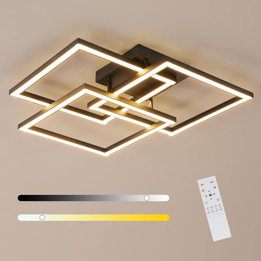 DELIPOP Dimmable LED Ceiling Light, 40W 4500LM Ceiling Lamp with Remote Control 3000K-6500K, Memory Function, Square Modern Chandelier for Living Room, Bedroom, Kitchen, Black