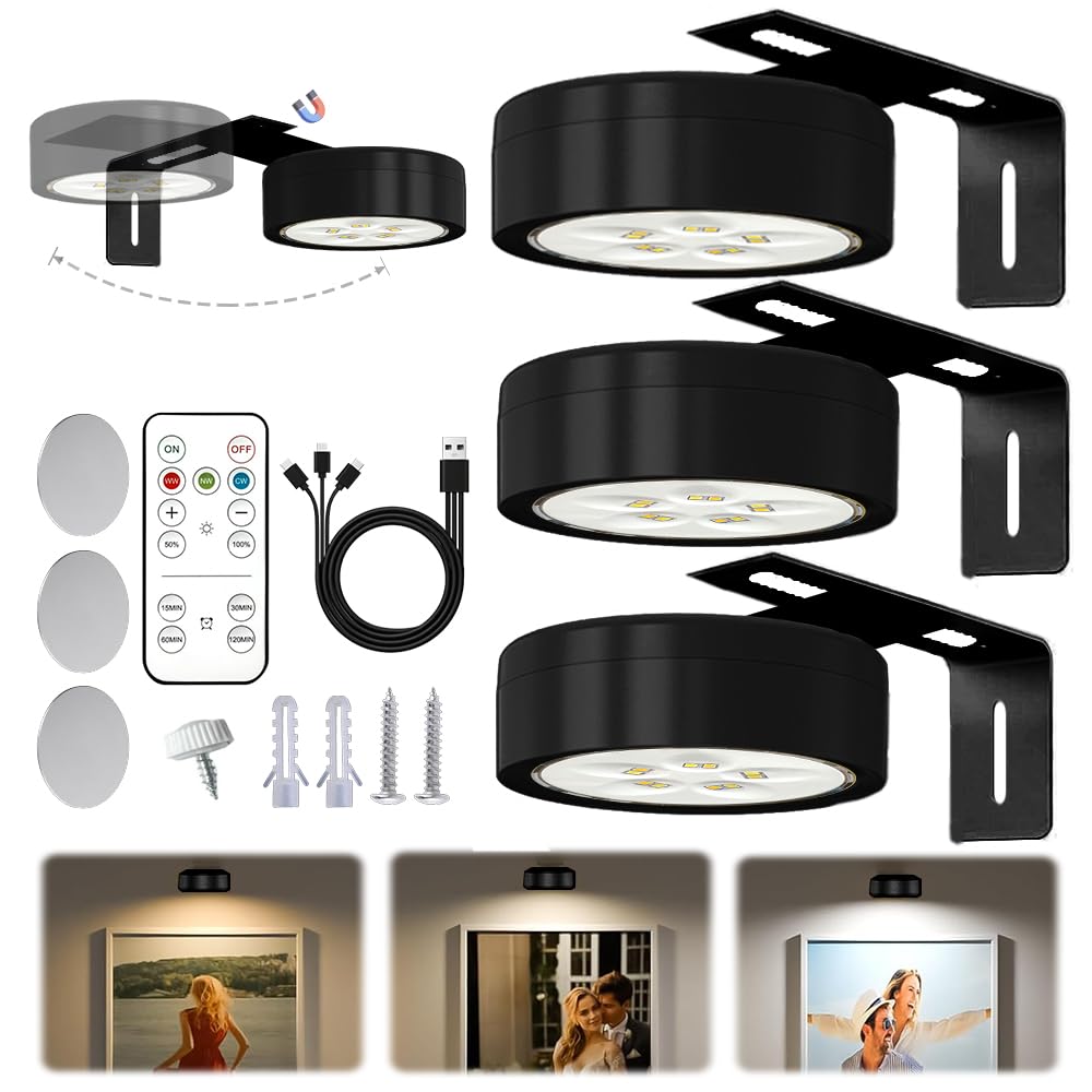Lampa perete RIRIDAMAI 3 Pcs LED wireless reincarcabila cu telecomanda