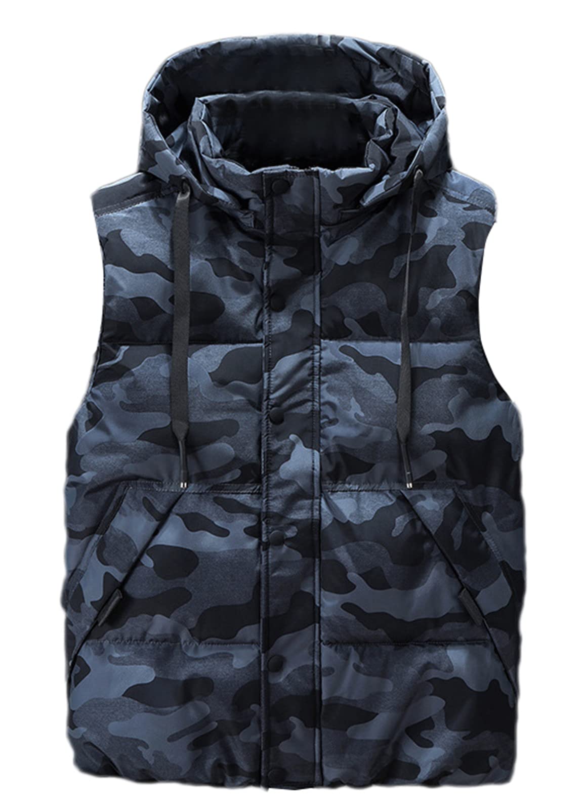 Icegrey Men's Down Vest with Hood Sleeveless Lightweight Body Warmer Quilted Vest Warm Gilet Stand-Up Collar, Black 2