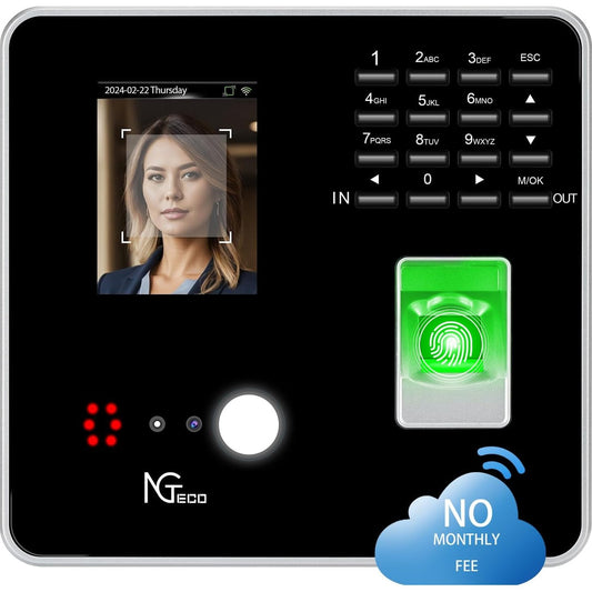 NGTeco TC1 Cloud Clocking in Machine for Employees Small Business with Face, Fingerprint, RFID and PIN Punching in One, Employee time clock with Professional Remote Control Software (0 Monthly Fee)