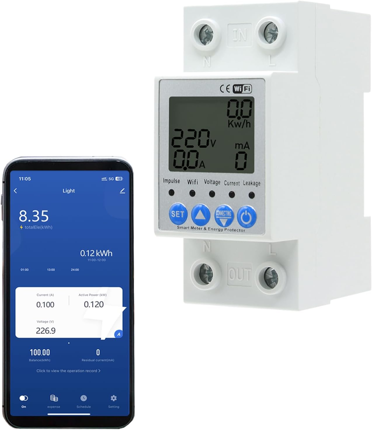 JOYELEC Smart WiFi Electric Meter Consumption Meter 63A 220V Real-time Monitoring, Time Switch Function, Overvoltage and Low Voltage Protection