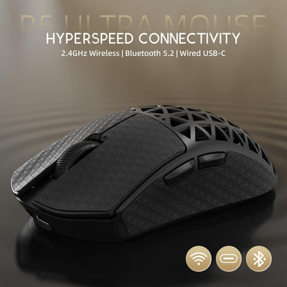 ATTACK SHARK R5 Ultra Carbon Fiber 8000Hz Wireless Gaming Mouse, 39g SUPERLIGHT, 42000DPI, PAW3950MAX Sensor, Nordic 52840 Chip, Bluetooth/2.4G/USB-C Wired Mice with Coiled Cable, for PC/Mac, Black