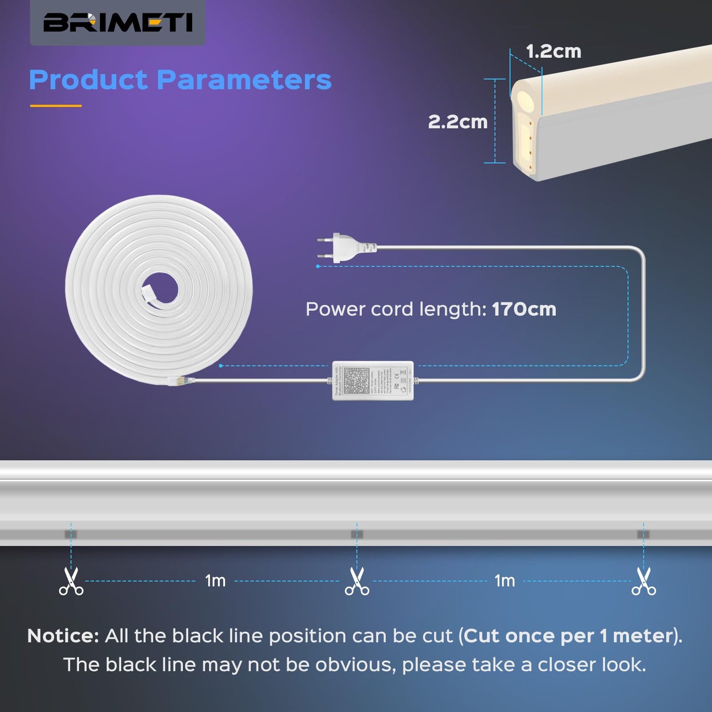 Banda LED BRIMETI 10 m RGBIC Neon IP65 cu control app si telecomanda