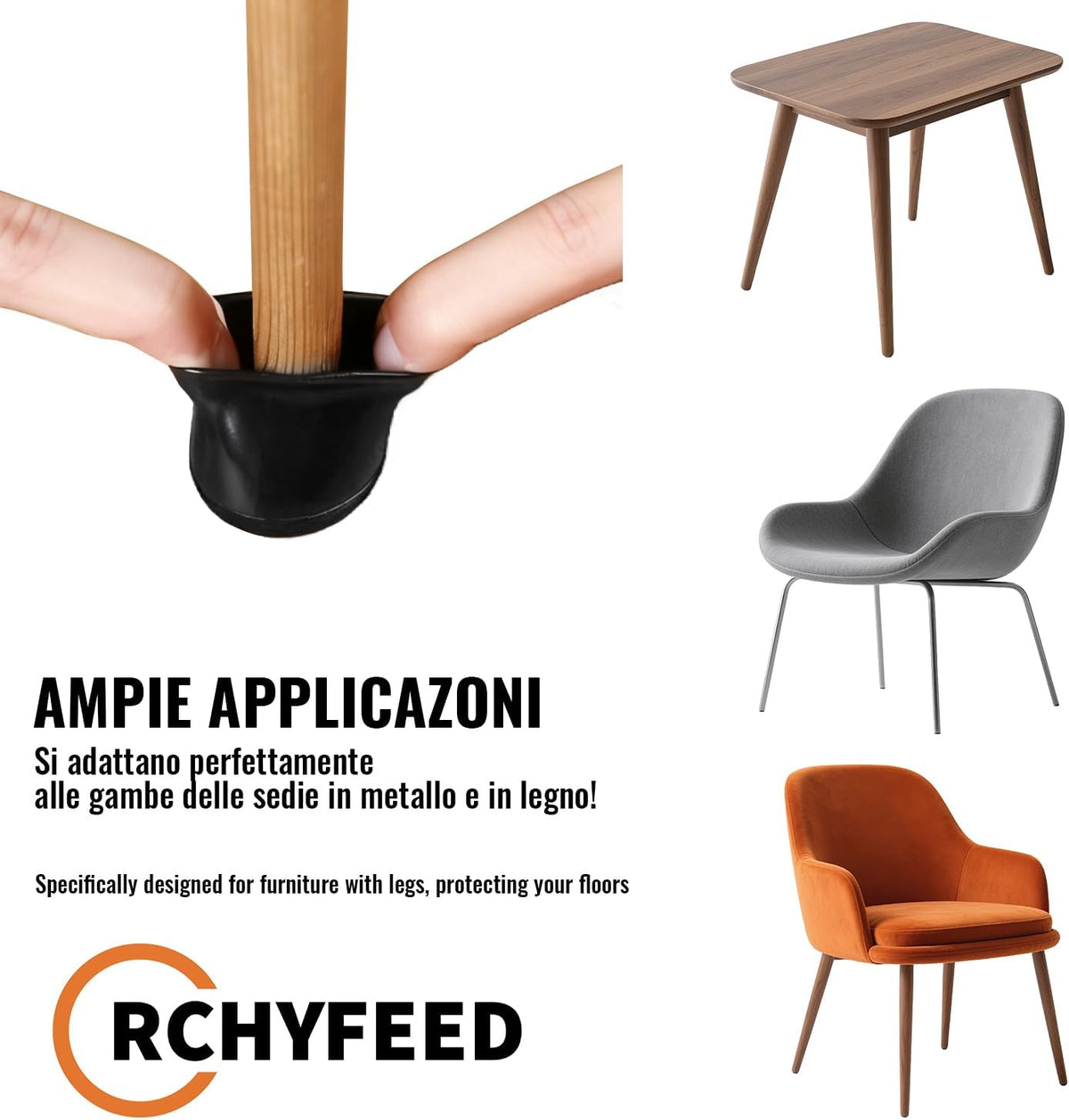 Set 24 capace RCHYFEED din silicon cu pasla pentru picioare de scaun inclinate 15-25°, negre, marimea M (20-26 mm)