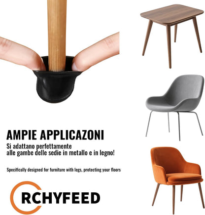 Set 24 capace RCHYFEED din silicon cu pasla pentru picioare de scaun inclinate 15-25°, negre, marimea M (20-26 mm)