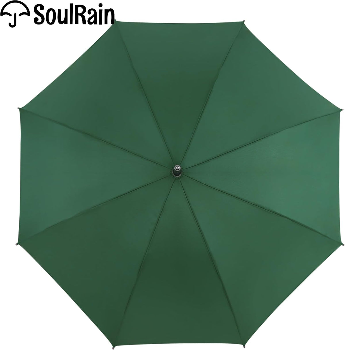Umbrela clasica automata SoulRain cu maner J din lemn, transparenta, rezistenta la vant, 121,9 cm, verde inchis