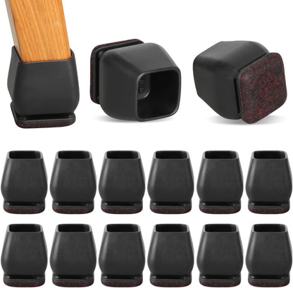 Capace de protectie RCHYFEED pentru picioare patrate de scaun cu fetru, negre, 15-19 mm, set 24 bucati