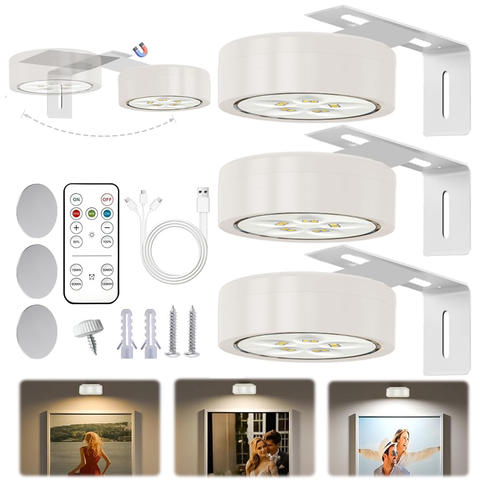 Lampa perete RIRIDAMAI 3 Pcs LED wireless reincarcabila cu telecomanda