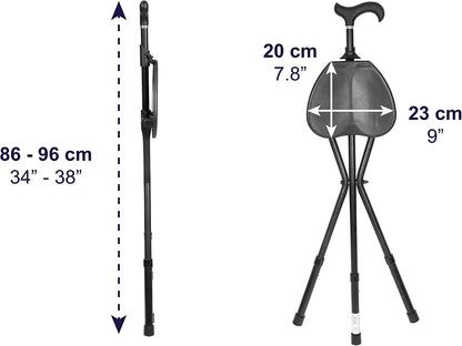 Baston pliabil cu scaun KMINA din aluminiu, 86-96 cm, negru