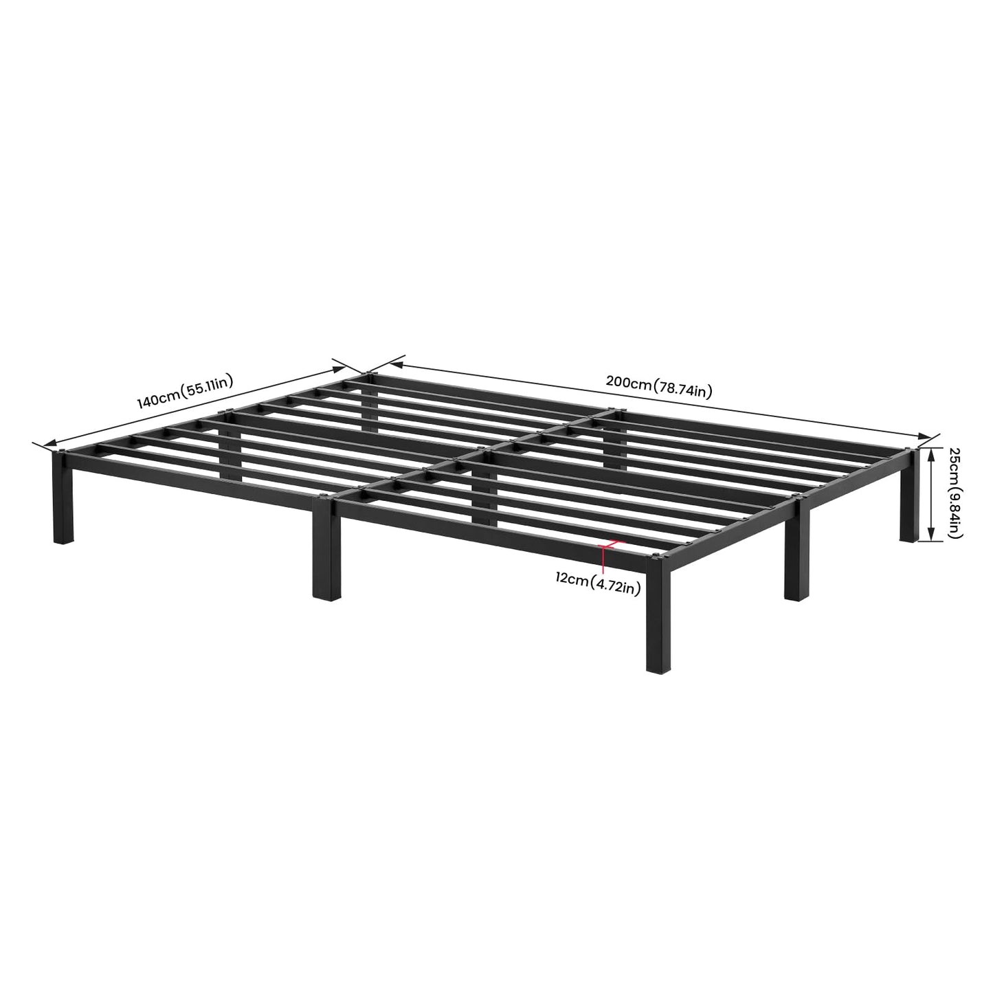 Pat metalic FetiNes LUBLIN-BK-IN 140x200 cm negru minimalist