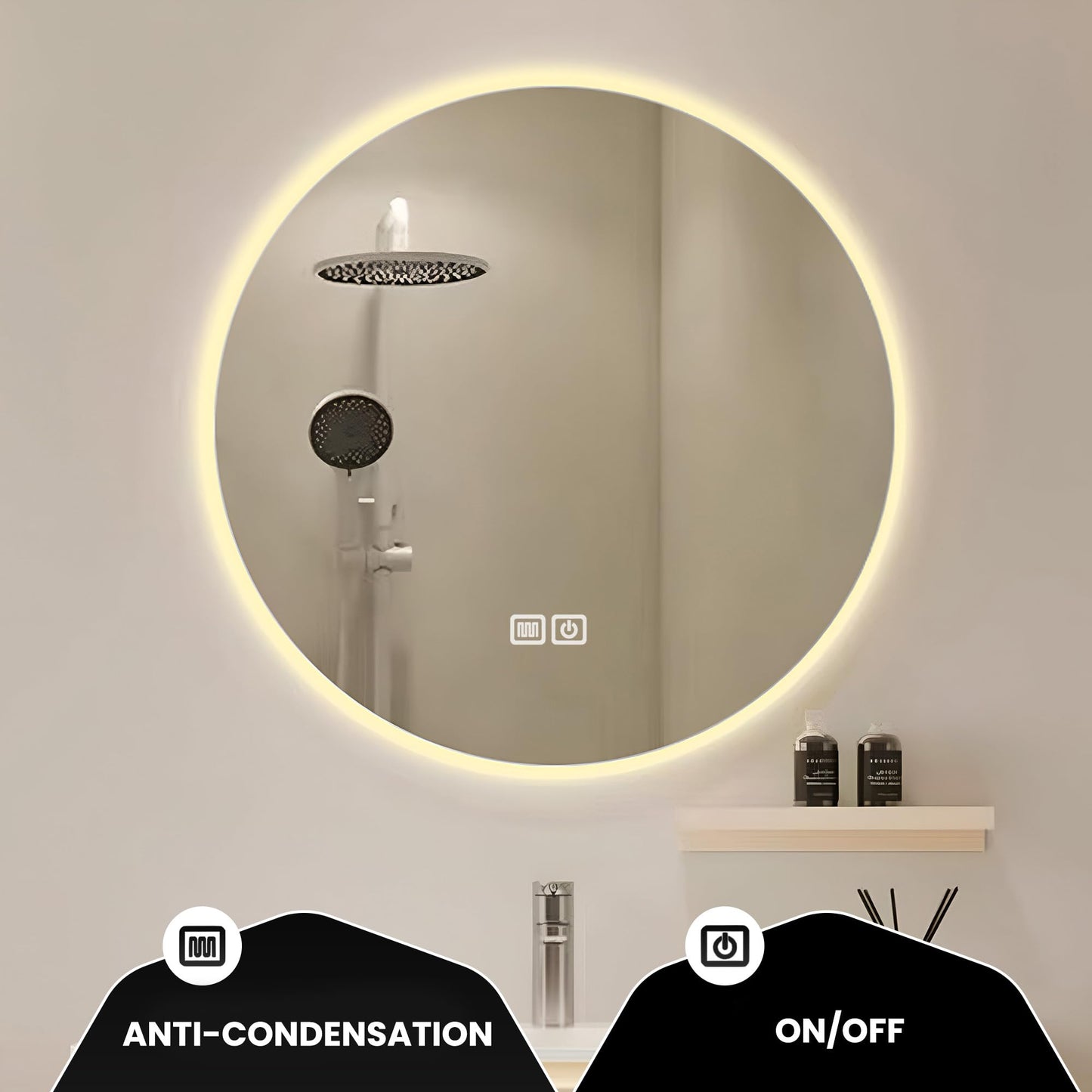 Oglinda baie Bayt 60 cm LED 3 moduri anti-aburire dimabila