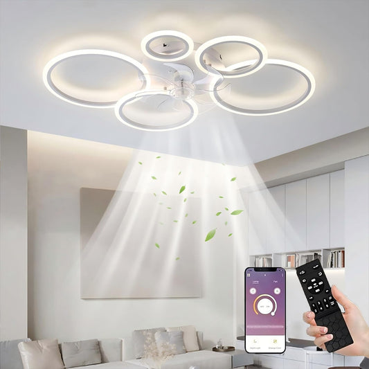 LED Ceiling Fan with Lighting, 100 cm Lamp with Fan and Remote Control App, 80 W Ceiling Light with Fan, Ceiling Fan with Light, Ceiling Fan for Bedroom, Living Room, White