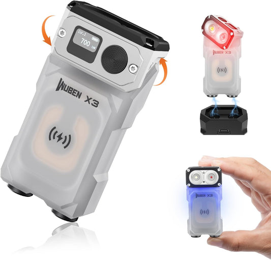 WUBEN X3 Mini Rechargeable Flashlight with Charging Base 180 Degree EDC Keychain Flashlight Twist Ip65 Waterproof Magnet Pocket Flashlights 10 Mode Type-C Lanyard for Camping, Outdoor,Inspection, Gift