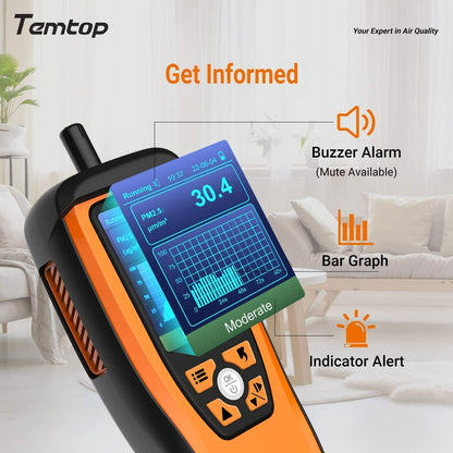 Temtop Air Quality Monitor CO2 Meter Professional CO2 PM2.5 PM10 Formaldehyde Temperature and Humidity Monitor w/Audio Alarm Data Export (M2000 2nd)