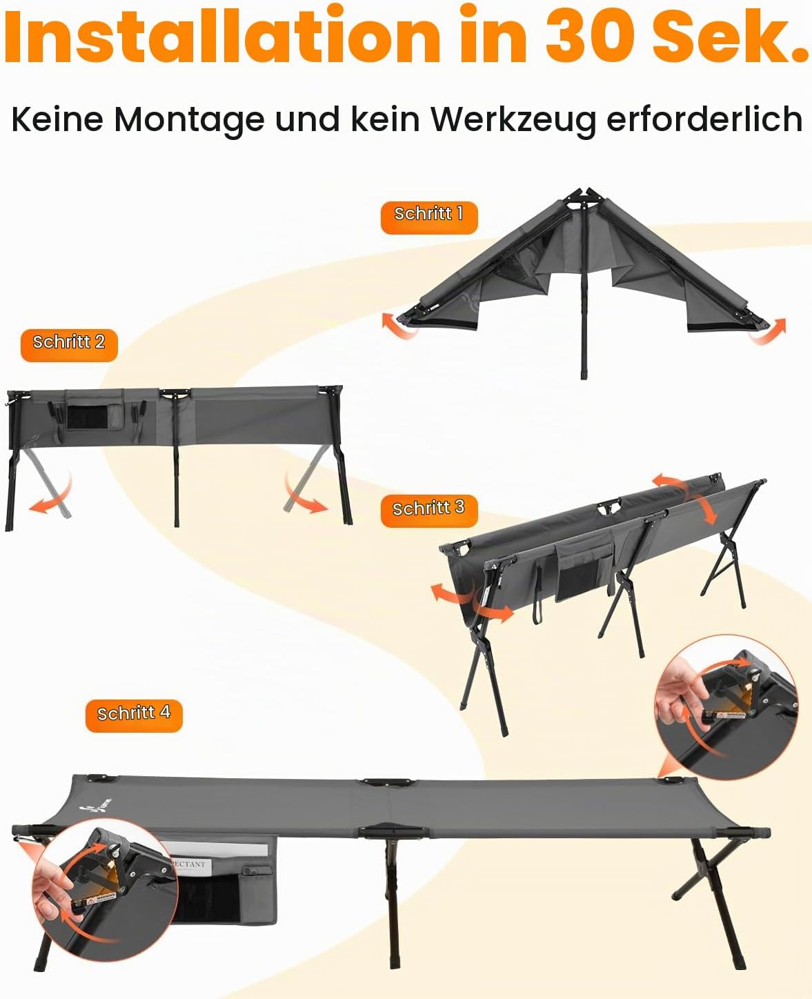 Pat pliabil de camping Sportneer cu saltea, 199 x 73 cm, gri