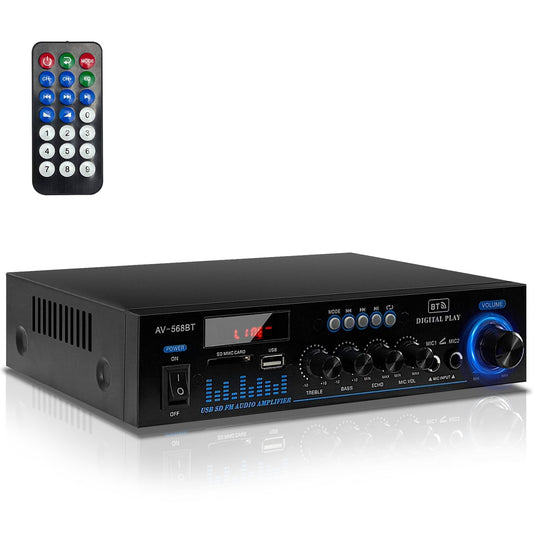 1000 W Mini Amplifier Hi-Fi Bluetooth 5.0 RMS 2 x 60 W Speaker 2 Channel Stereo Amplifier, Portable FM Radio, SD Card/USB Input/FM Radio, for Home Speakers or Your Car