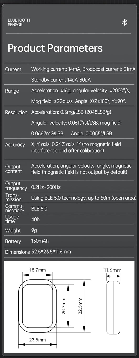 [Bluetooth 5.0 Accelerometer+Inclinometer] WT9011DCL MPU9250 High-Precision 9-axis Gyroscope+Angle(XY 0.2° Accuracy)+Magnetometer with Kalman Filter, Low-Power 3-axis AHRS IMU Sensor for Arduino