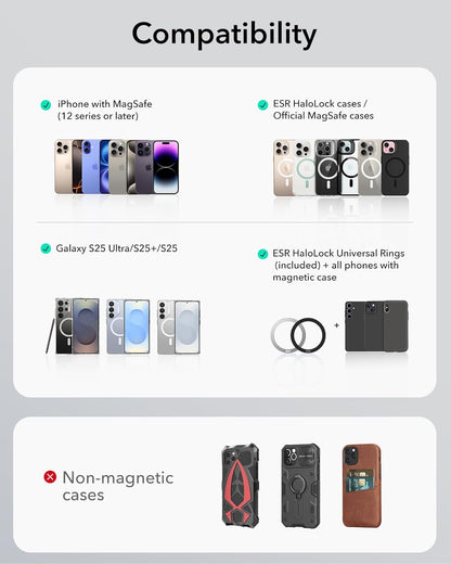 ESR Dashboard Magnetic Phone Holder for Car, for MagSafe Car Mount, Windshield Vacuum Car Mount for iPhone 16/16e/15/14/13/12, Samsung, Car Accessories, Charging Not Supported,2 Metal Rings Included