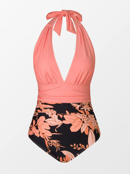 Costum de baie L - CUPSHE Deep V Neck One Piece Halter Tummy Control
