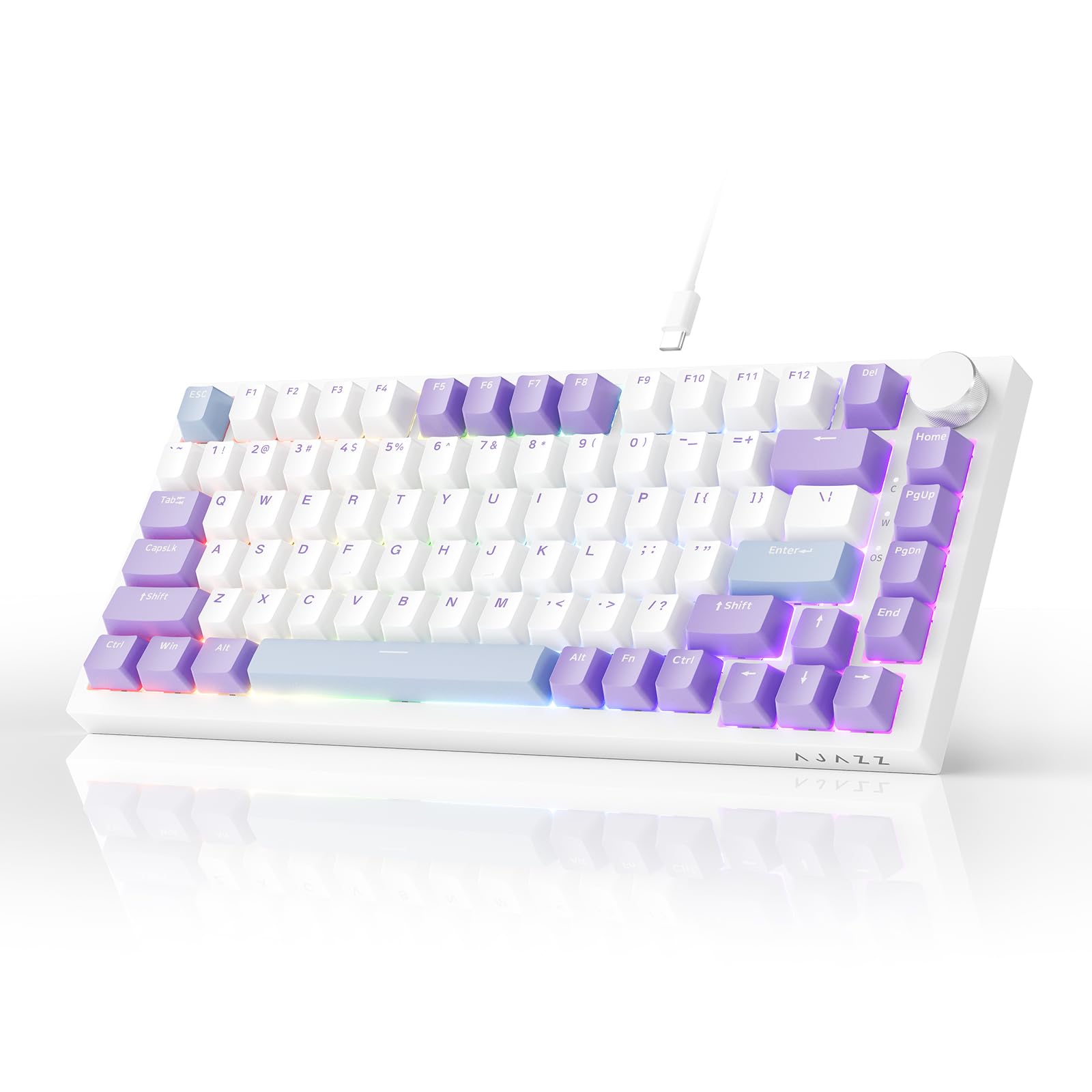 AK820 75% Wired RGB Gasket Mechanical Keyboard with Volume Knob, South Facing LED, Poron Foam, PBT Keycaps, Custom Programmable Hot-Swap Keyboard