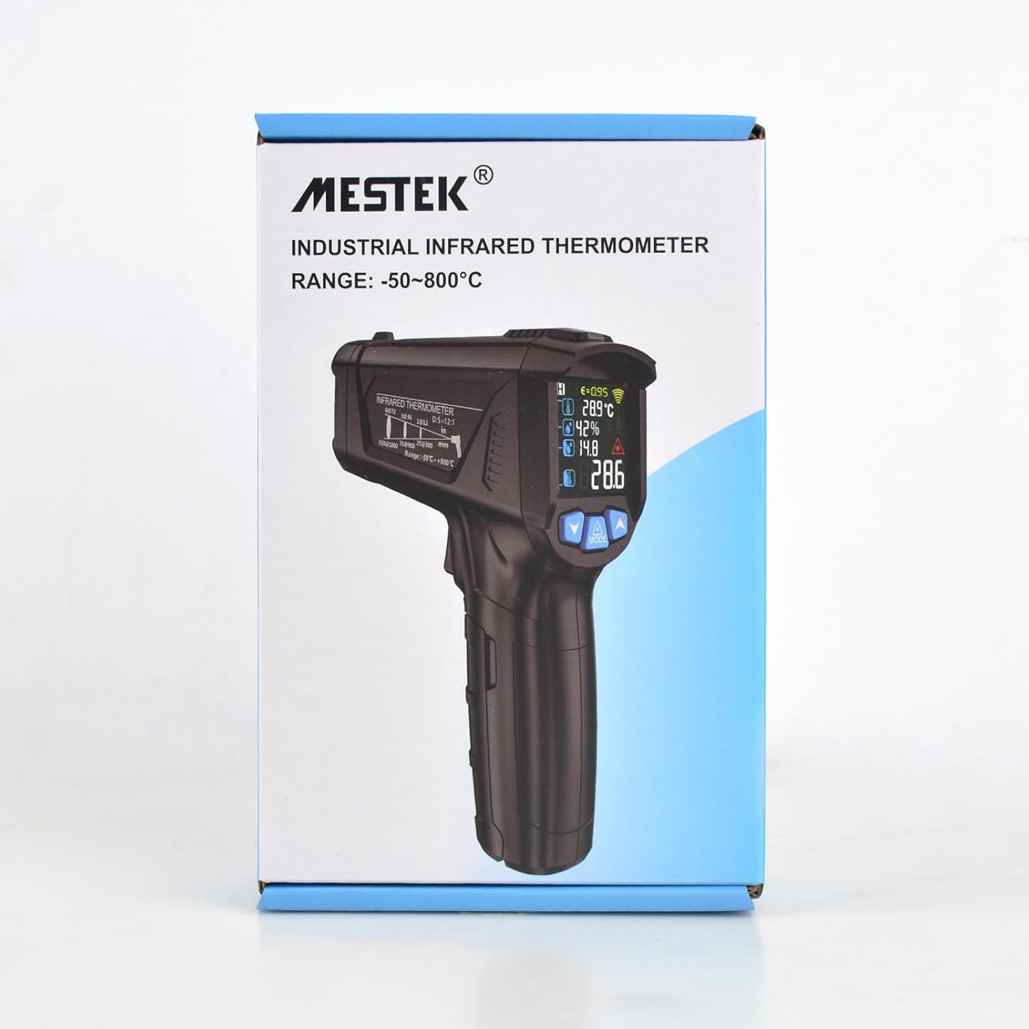 MESTEK Infrared Thermometer Temperature Gun with K Probe Non-Contact Laser Digital Thermometer -58℉~1472℉(-50℃~800℃) Color LCD Screen Adjustable Emissivity Humidity Cooking BBQ Oven Pizza Car Fridge