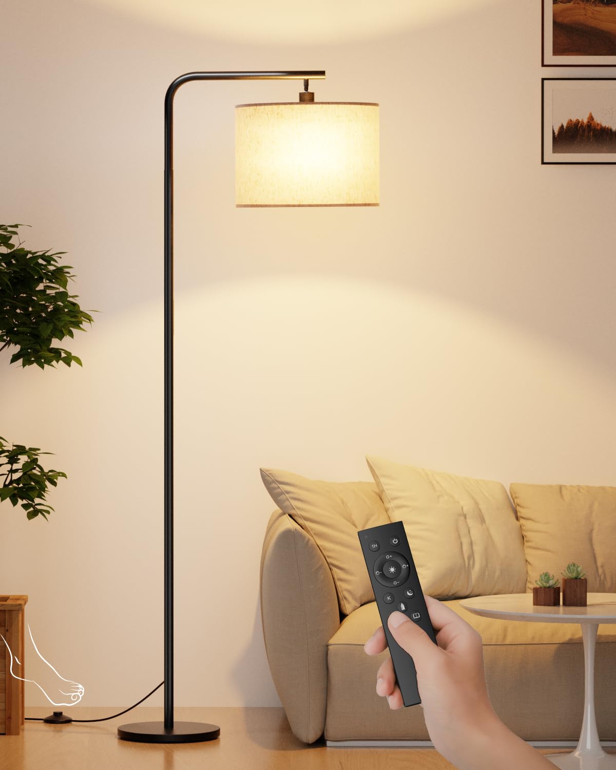 Topiwen lampa de podea moderna, dimabila, cu telecomanda si intrerupator de picior, 11 temperaturi culoare 3000-6000K, LED 8W economic, metal, pentru living si birou