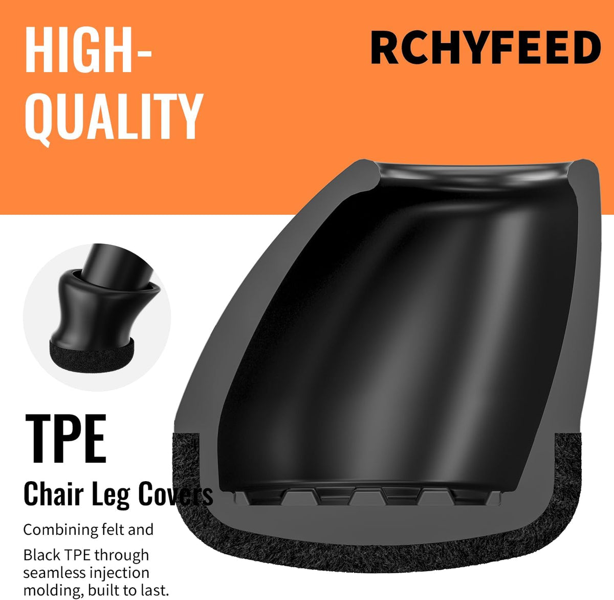 Set 24 capace RCHYFEED din silicon cu pasla pentru picioare de scaun inclinate 15-25°, negre, marimea M (20-26 mm)
