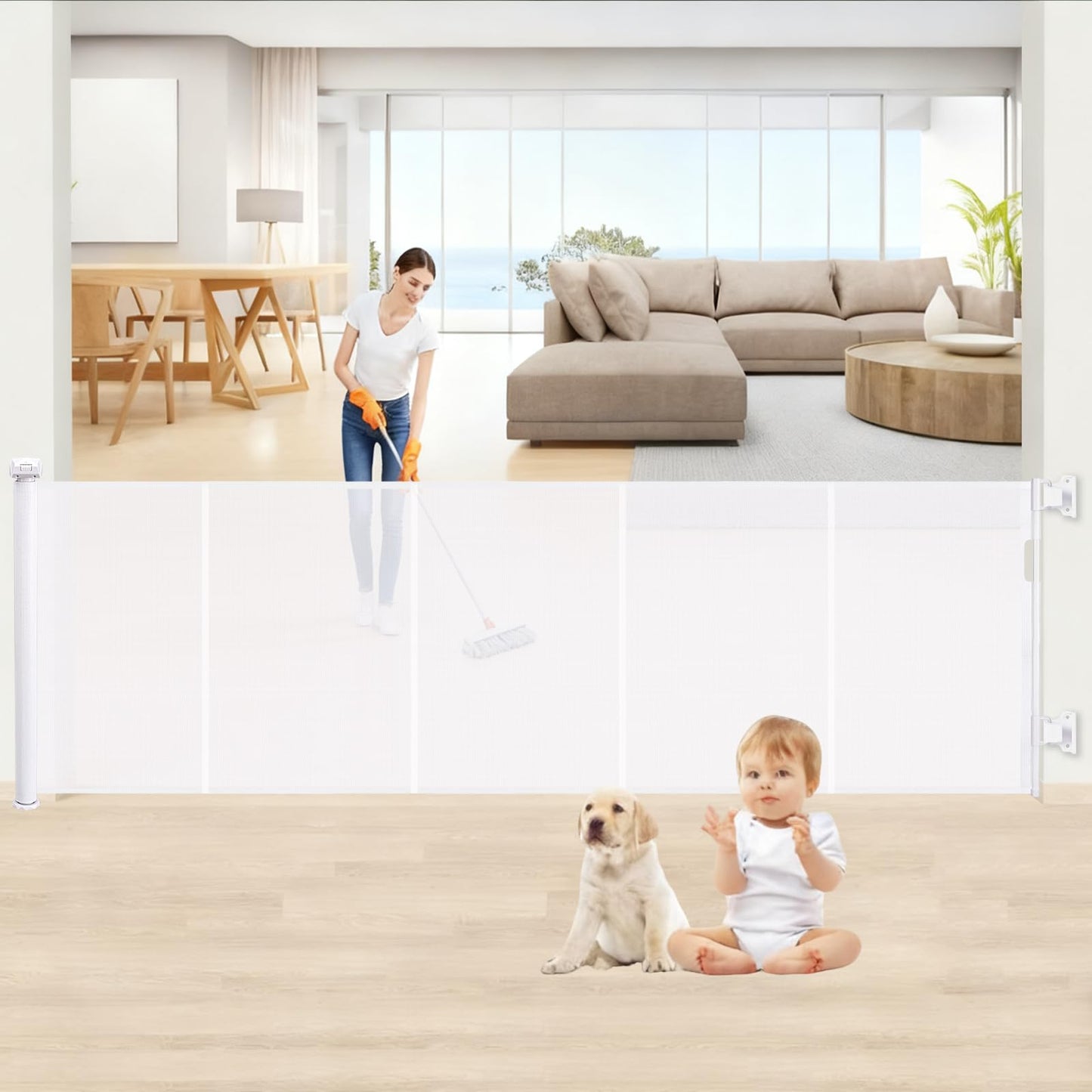 Poarta de siguranta Wodondog ML001B retractabila 150 cm alba
