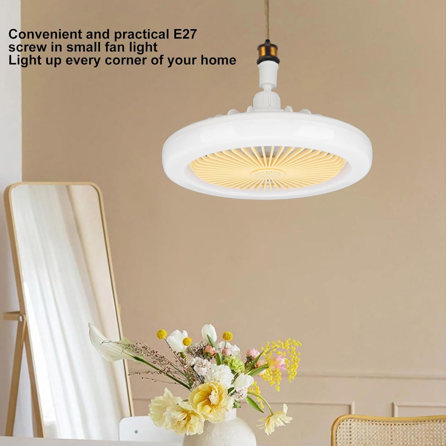 Ceiling Fan with Light & Remote Control, 10 30 W E27 Small Socket Fan, 3 Colours, 3 Wind Speeds, LED Fan Light with Aromatherapy for Garage, Cabinet, Kitchen